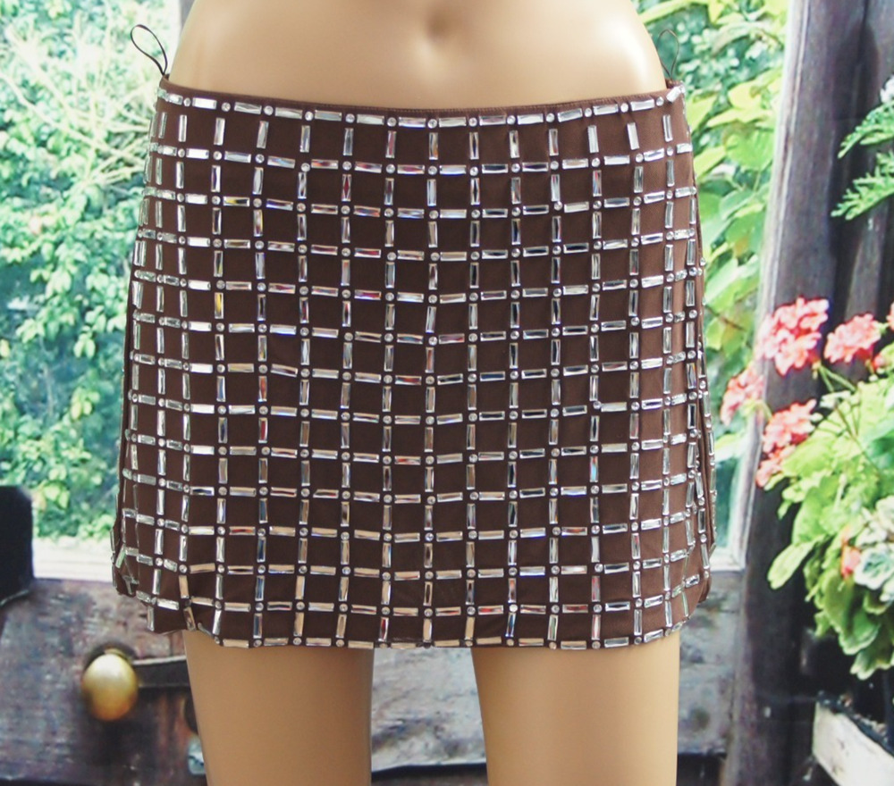 Zara Brown Mini Skirt with Crystal Embellishments size M